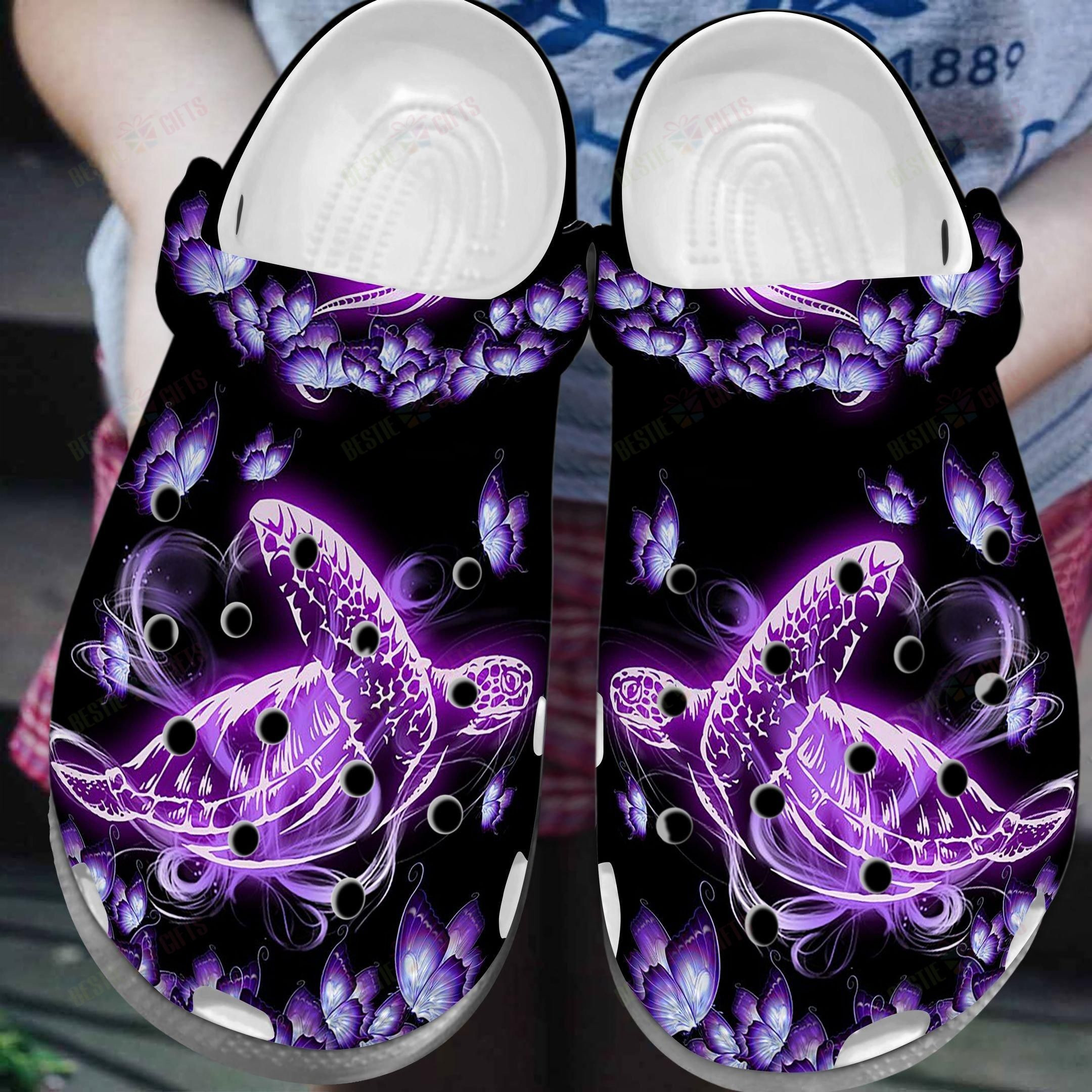 Lovely Turtle And Butterfly Crocs Classic Clog Shoes