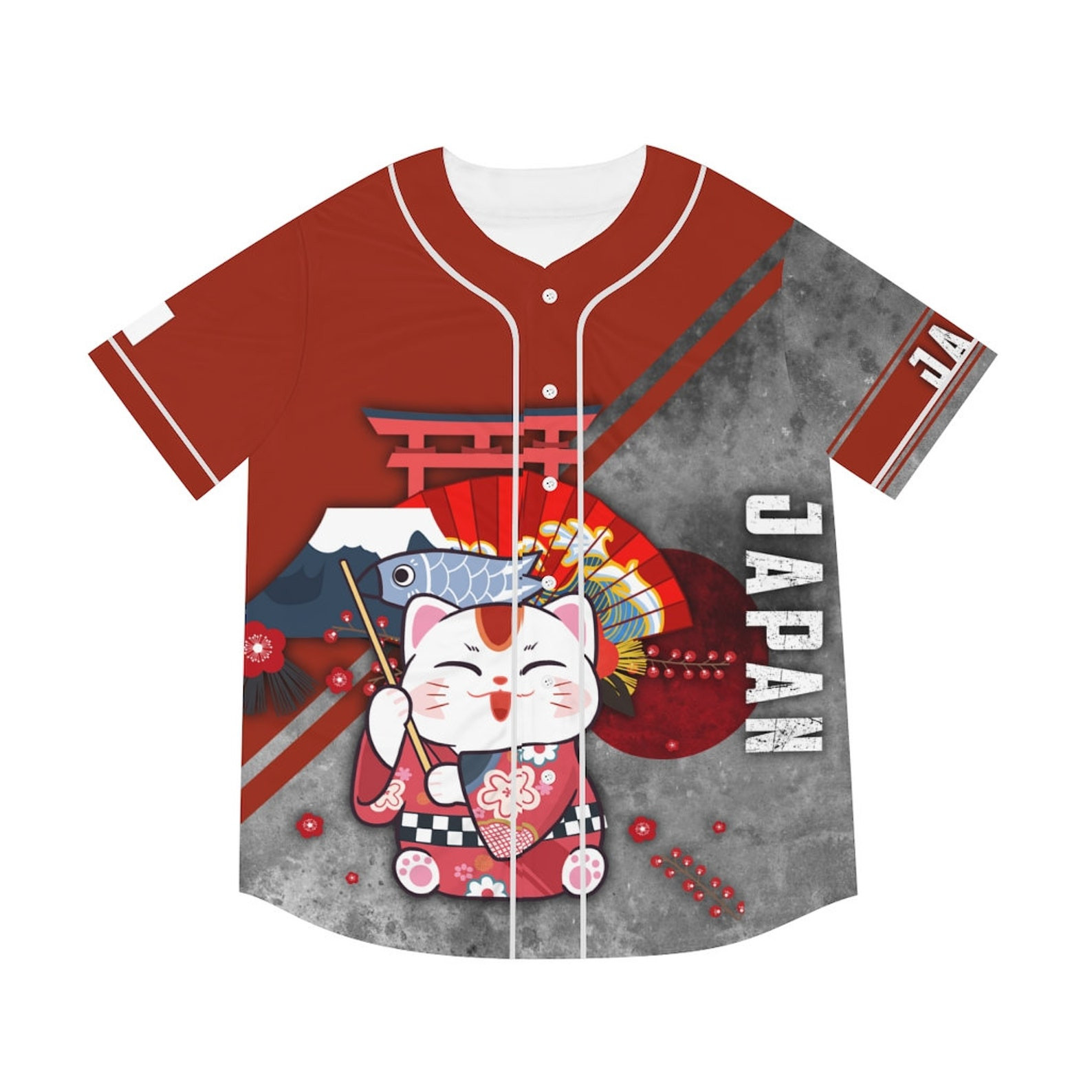 Lucky Cat With Koi Fish Baseball Jersey