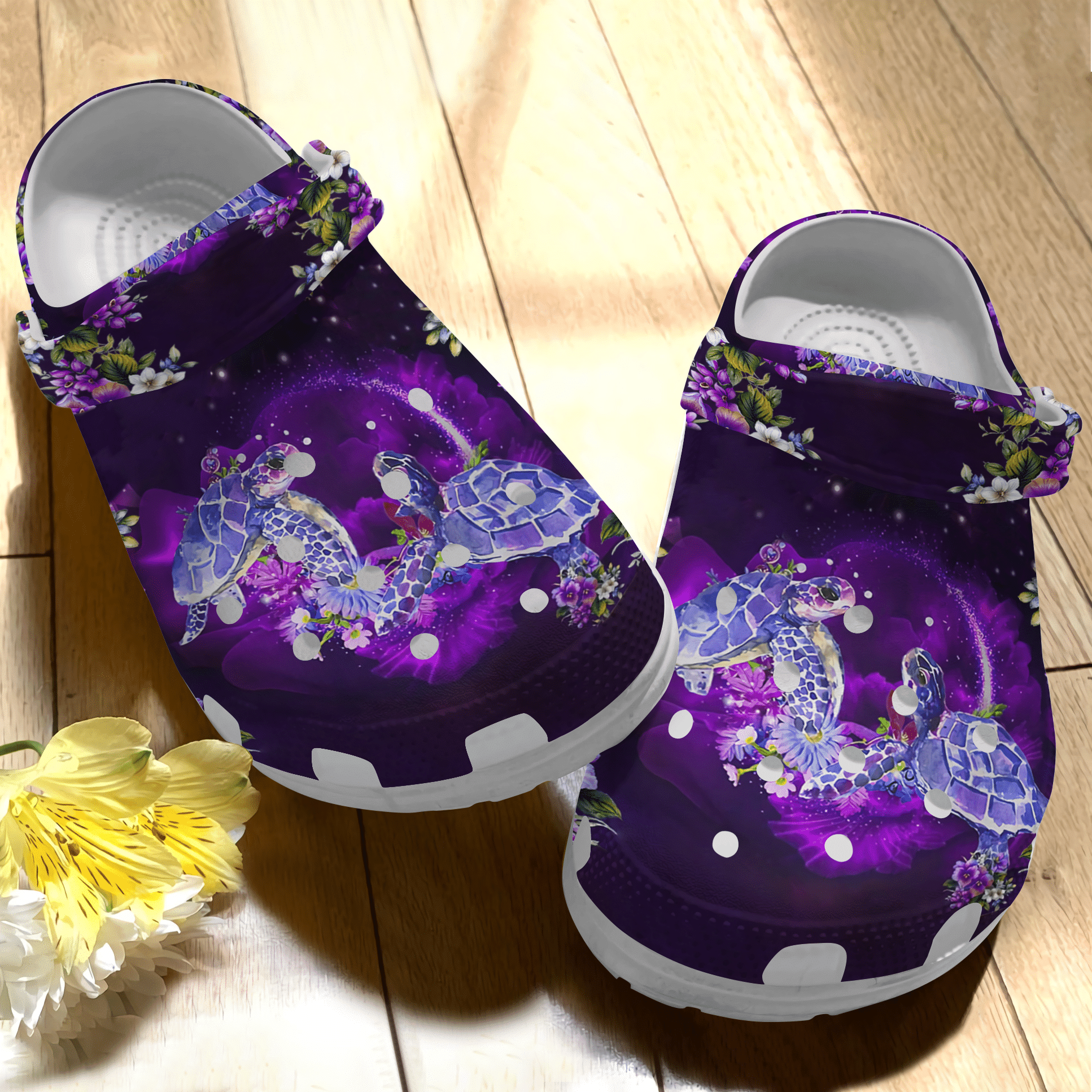 Magical Ocean With Purple Turtle Crocs - Ocean Beach Summer Shoes