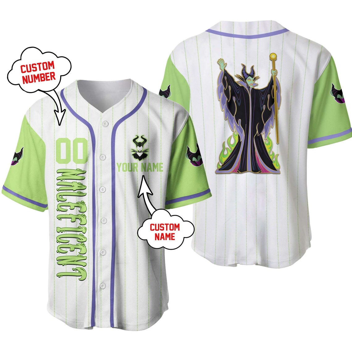 Maleficent Villains Disney Unisex Cartoon Custom Baseball Jersey Personalized Shirt Kid Youth Men Women
