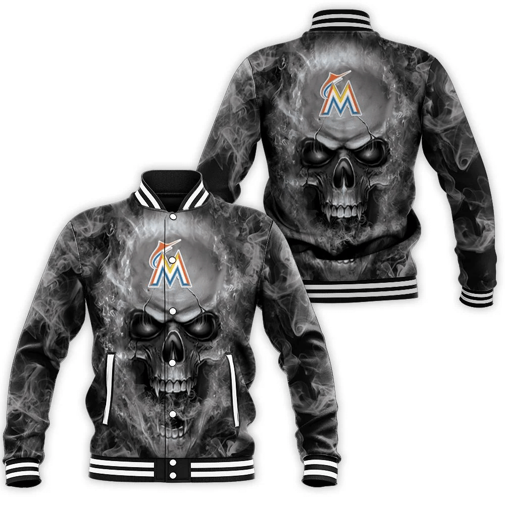 Marlins Mlb Fans Skull Baseball Jacket for Men Women