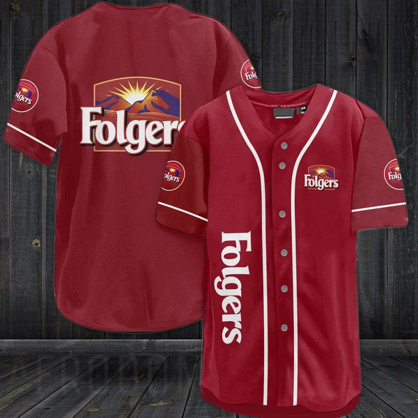 Maroon Folgers Coffee Baseball Jersey