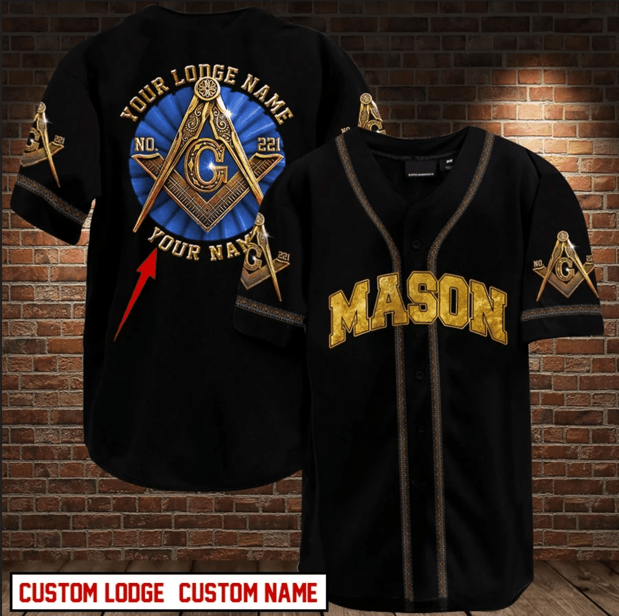 Mason Black Custom Lodge And Name Baseball Jersey