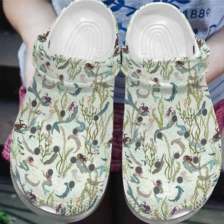Mermaid White Sole Mermaids And Otters Crocs Classic Clogs Shoes