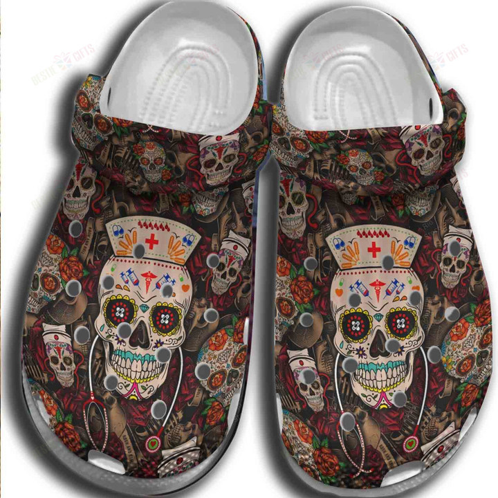 Mexican Sugar Skull Nurse Crocs Classic Clogs Shoes