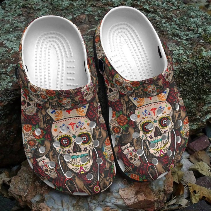 Mexican Sugar Skull Nurse Crocs Shoes Crocbland Clogs For Men Women Nurse