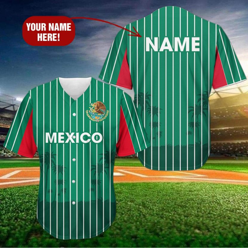 Mexico Flag Custom Personalized Name Baseball Jersey kv