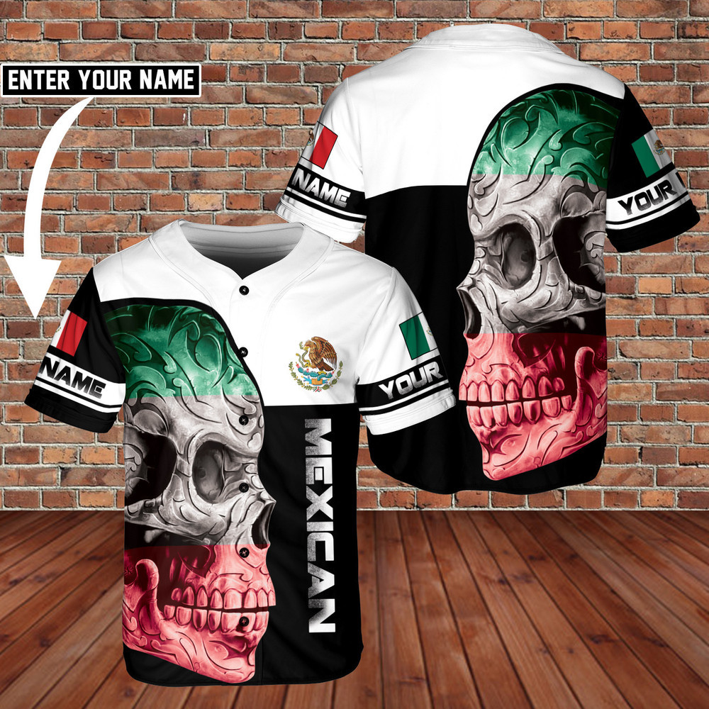 Mexico Skull And Eagle Custom Name Baseball Jersey