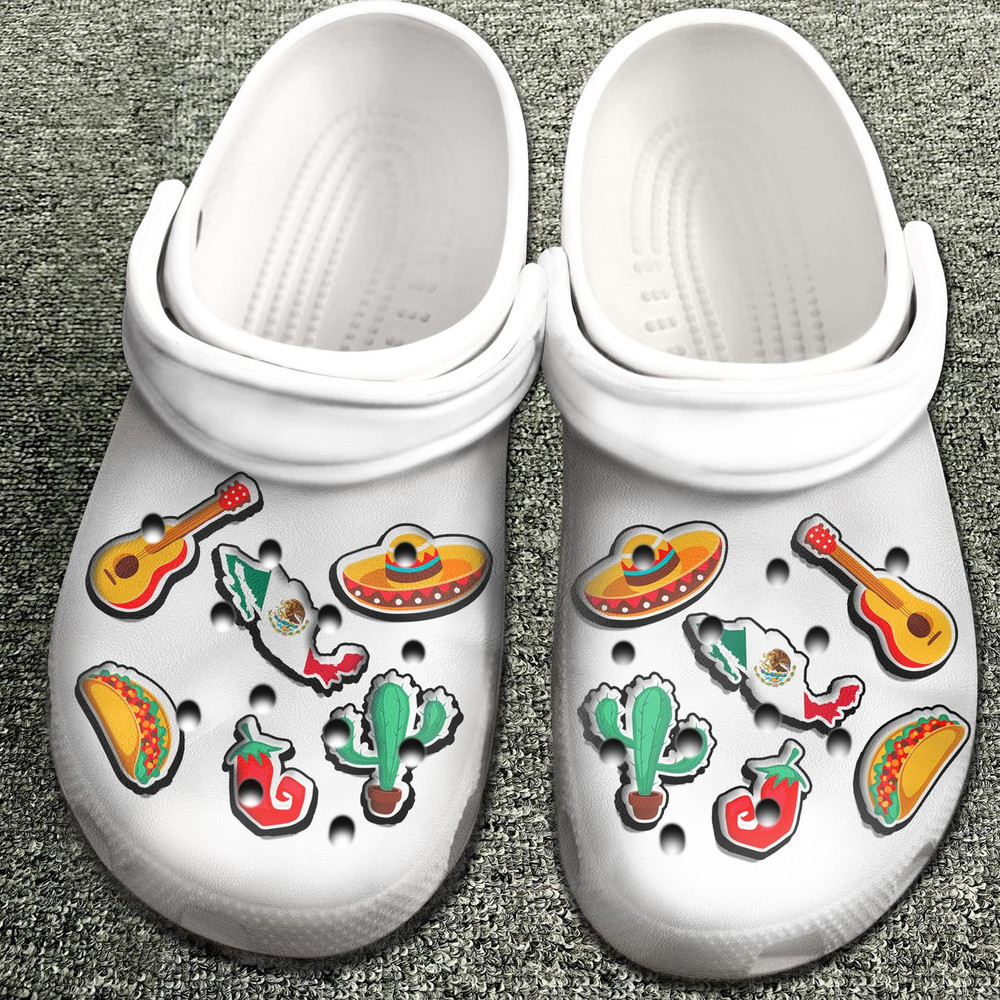 Mexico With Symbols For Men And Women Gift For Fan Classic Water Rubber Crocs Clog Shoes Comfy Footwear