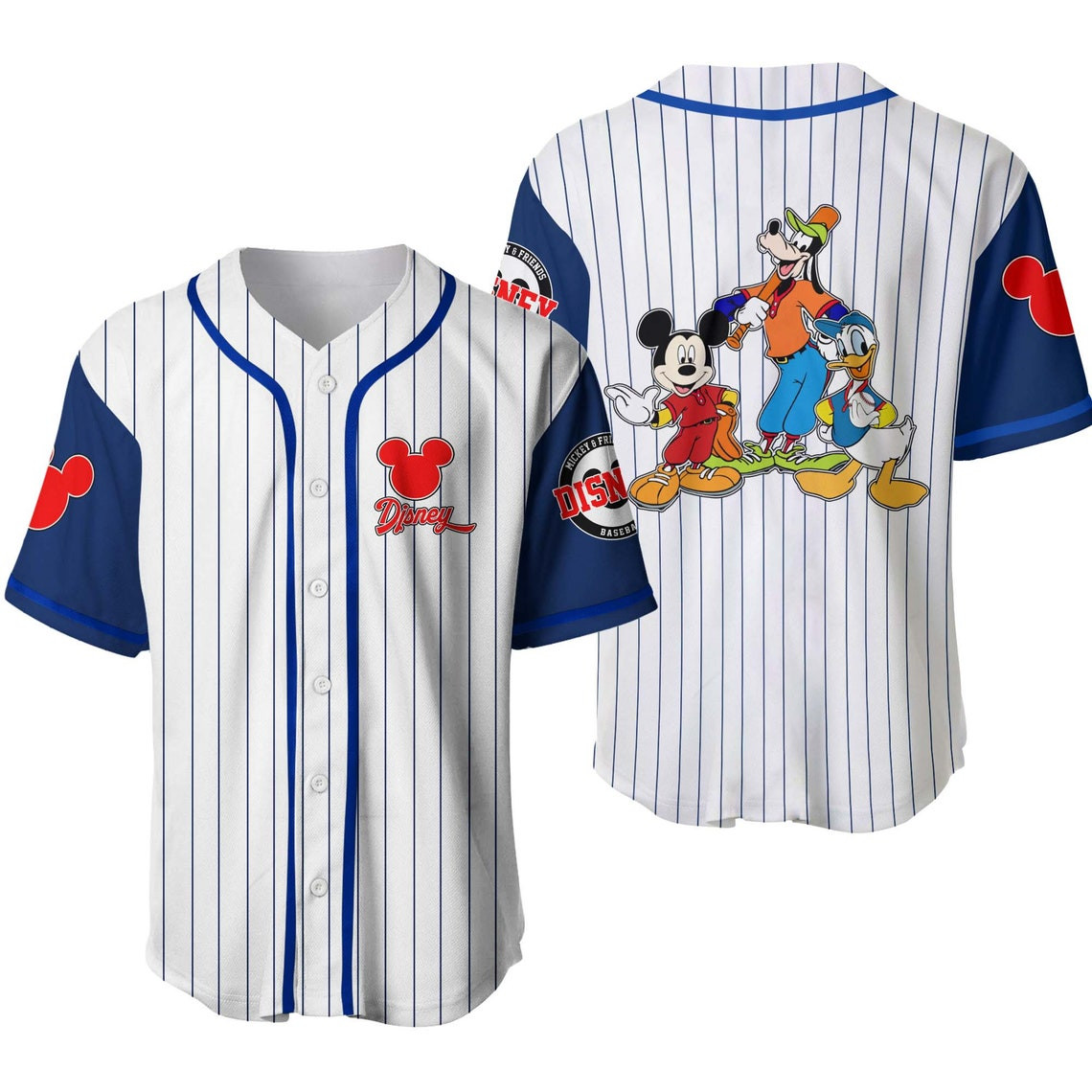 Mickey And Friends White Blue Disney Unisex Cartoon Custom Baseball Jersey Personalized Shirt Men Women