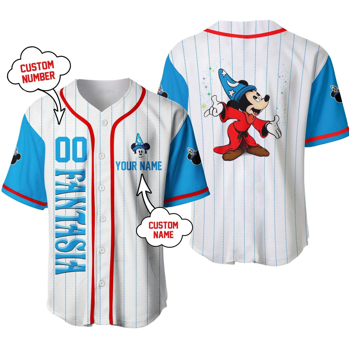 Mickey Fantasia Personalized Baseball Jersey Disney Cartoon Custom Baseball Jersey Personalized Shirt Men Women Kids