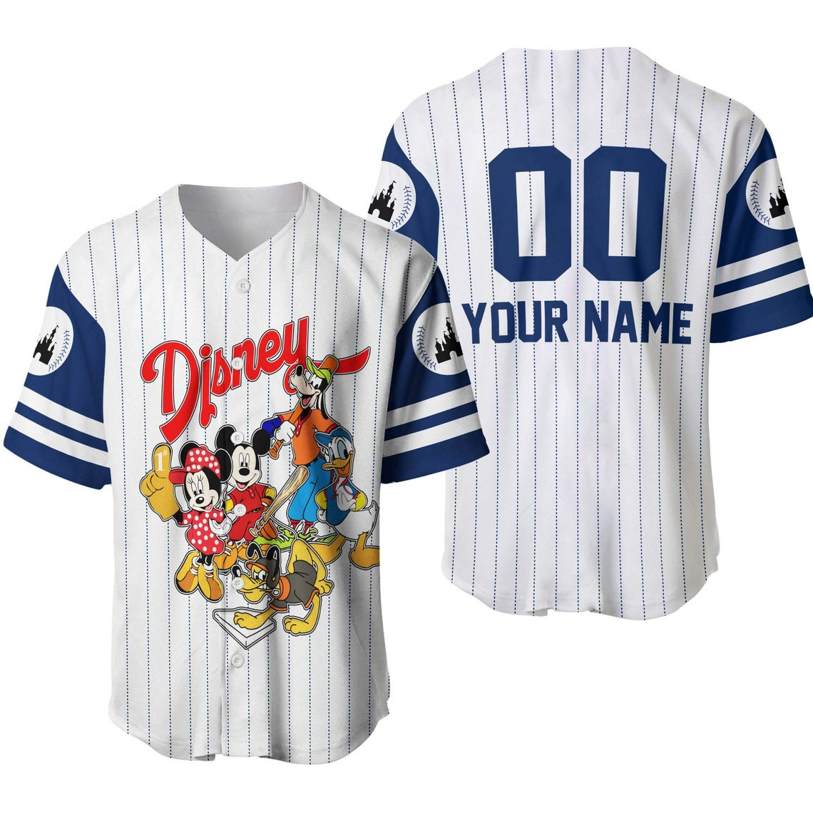 Mickey Friends Team White Navy Disney Unisex Cartoon Custom Baseball Jersey Personalized Shirt Men Women