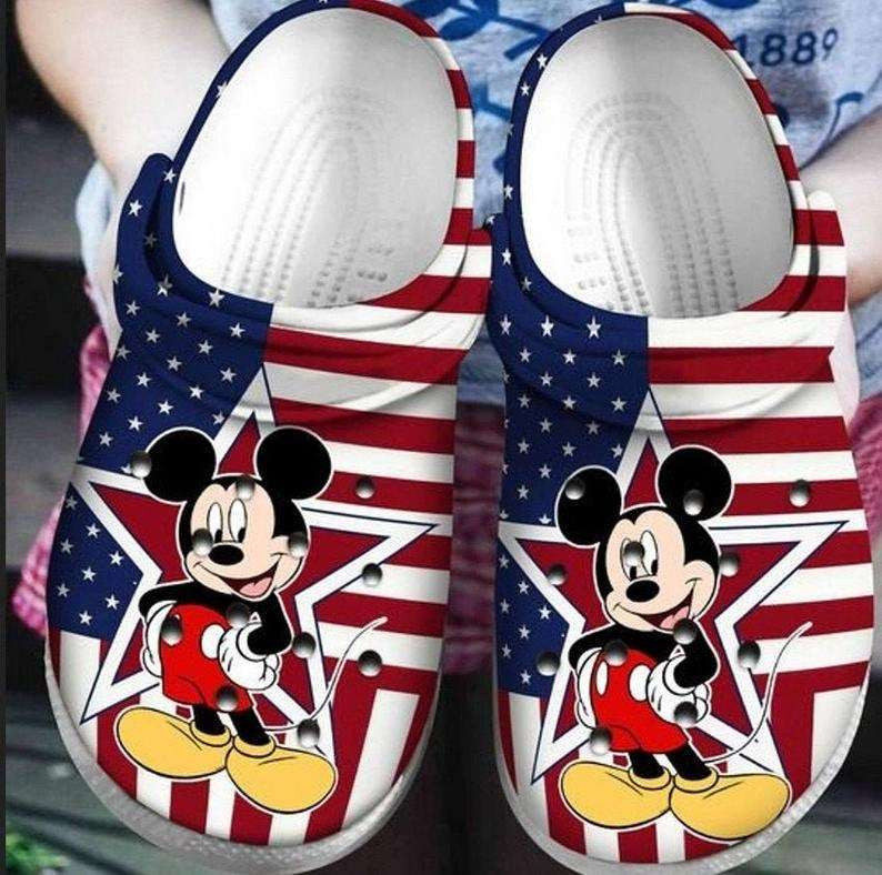 Mickey Mouse America Flag Patriot Crocs Crocband Clogs