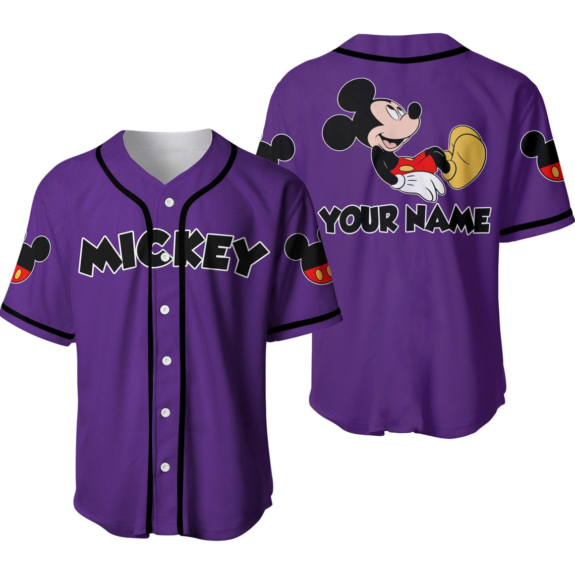Mickey Mouse Black Purple Disney Unisex Cartoon Custom Baseball Jersey Personalized Shirt Men Women