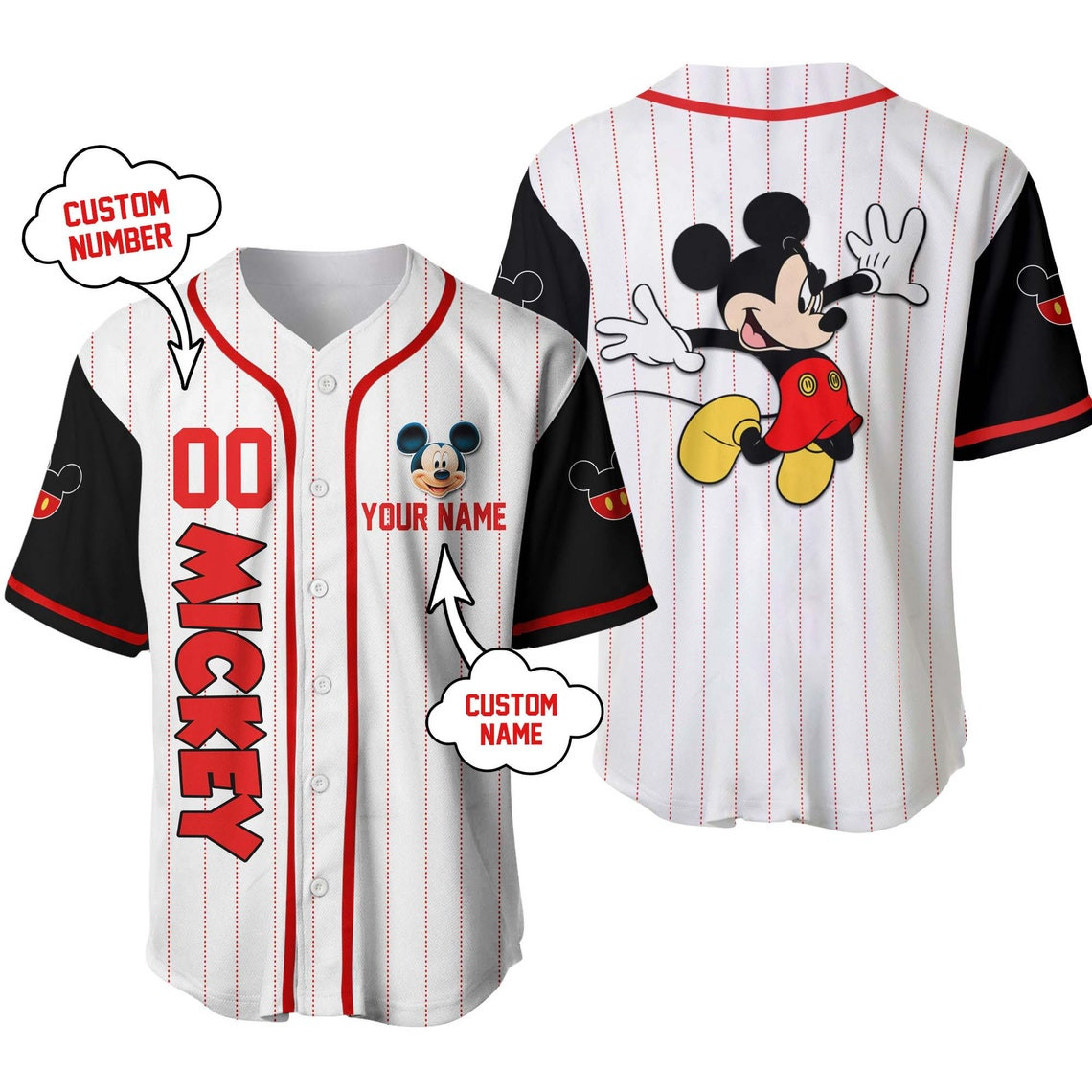 Mickey Mouse Disney Unisex Cartoon Custom Baseball Jersey Personalized Shirt Kid Youth Men Women