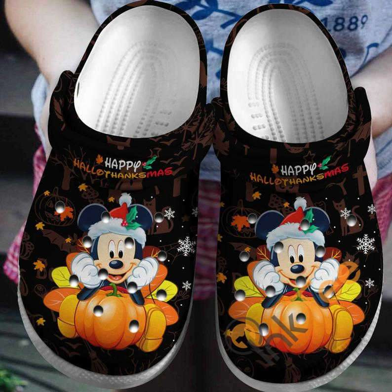 Mickey Mouse Happy Hallothanksmas Crocs Crocband Clogs Shoes For Thanksgiving