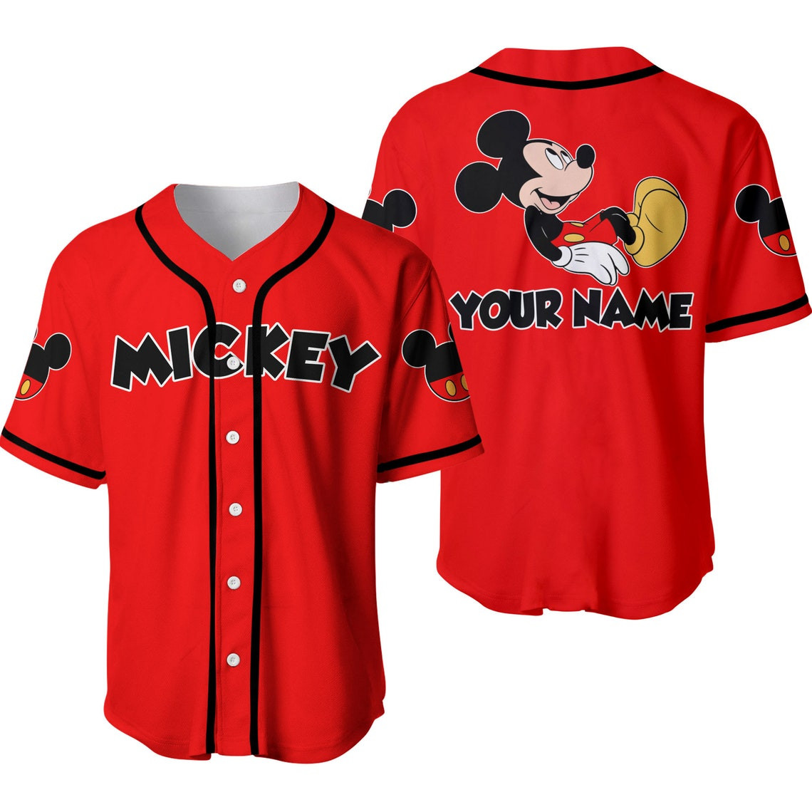 Mickey Mouse Red Disney Unisex Cartoon Custom Baseball Jersey Personalized Shirt Men Women
