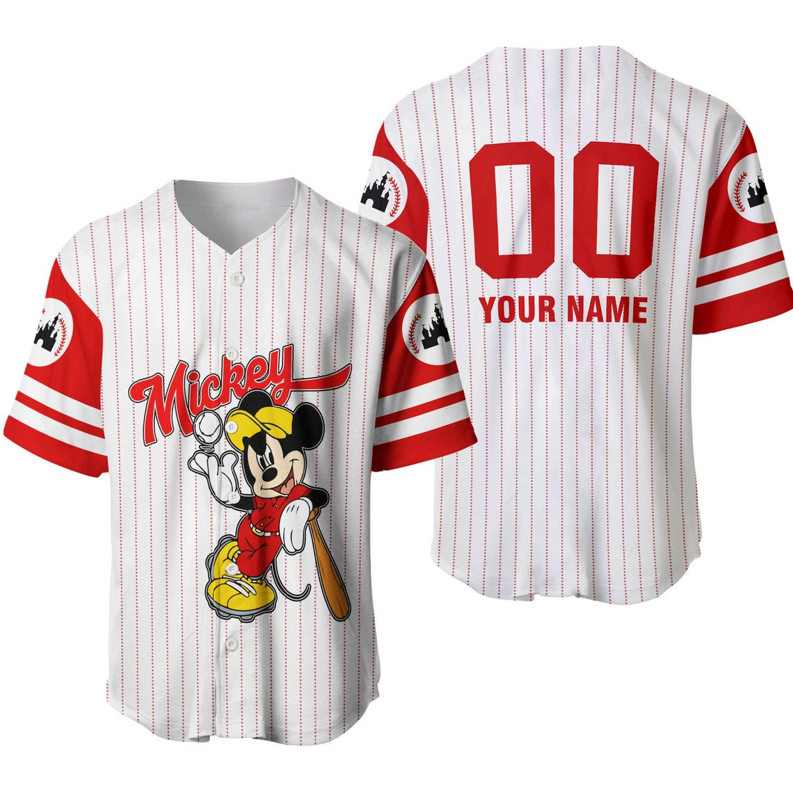 Mickey Mouse Red White Disney Unisex Cartoon Custom Name Number Baseball Jersey Personalized Shirt Men Women Kid