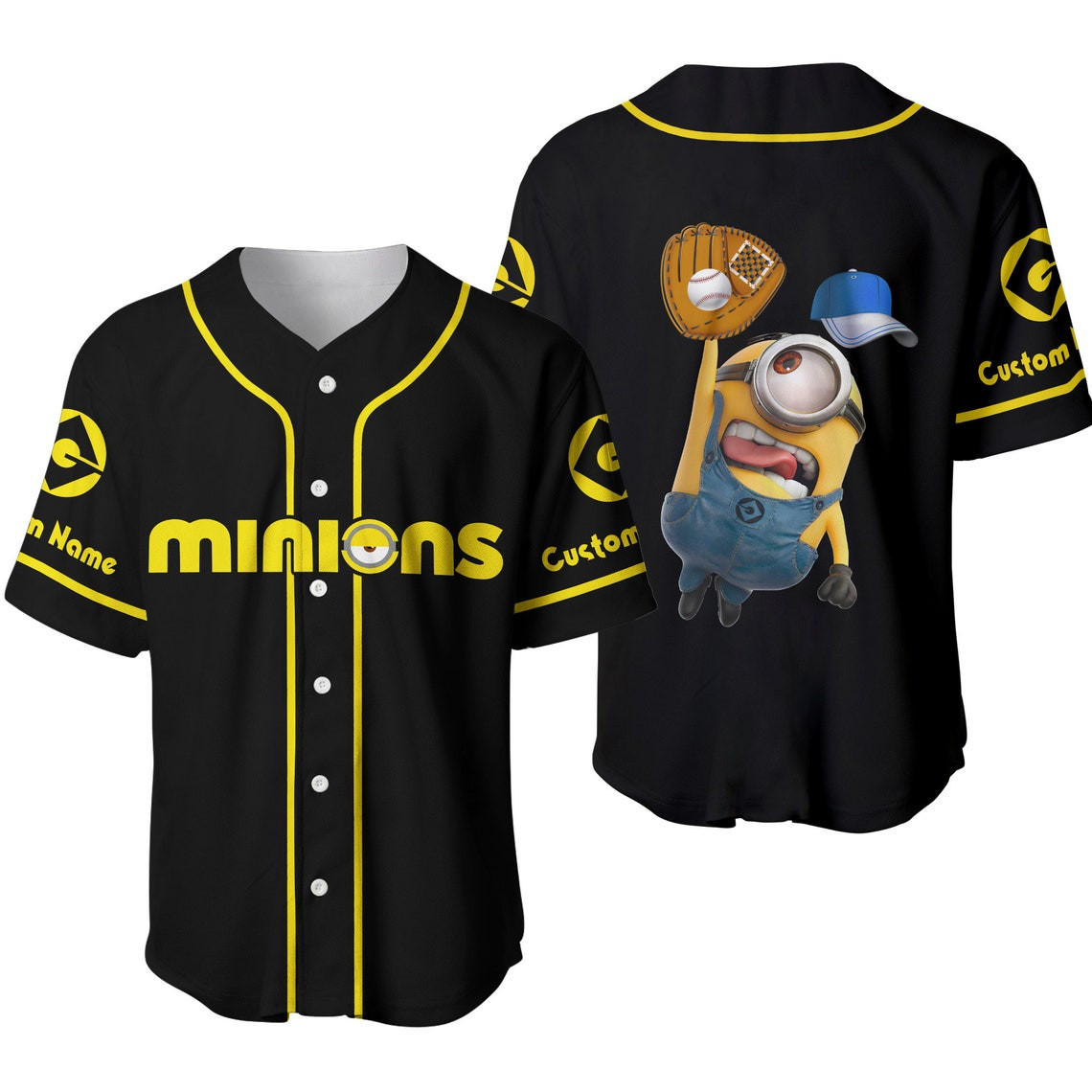 Minions Black Yellow Blue Unisex Cartoon Custom Baseball Jersey Custom Personalized Shirt Men Women