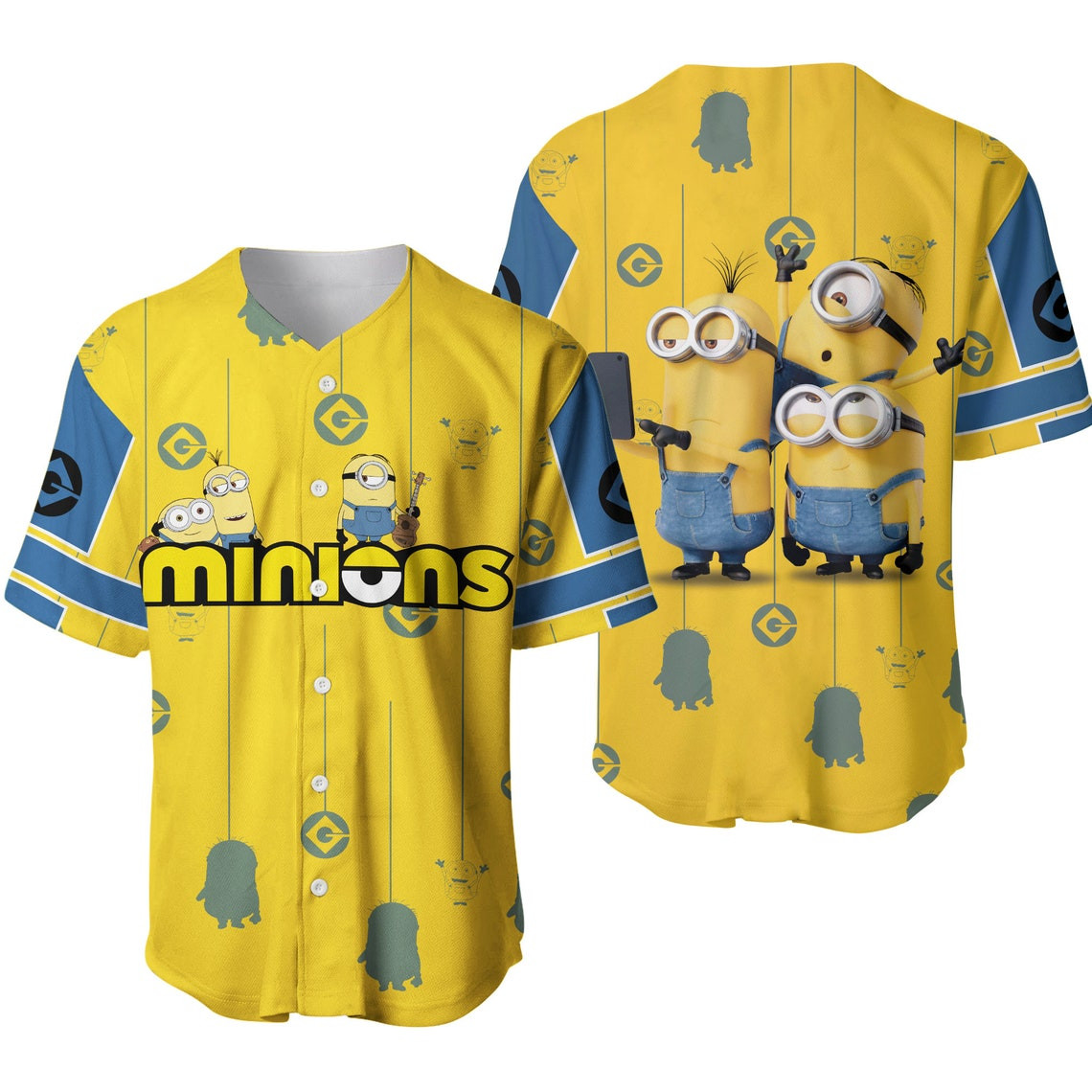 Minions Yellow Blue Demin Stripes Patterns Disney Unisex Cartoon Casual Outfits Custom Baseball Jersey Personalized Shirt Men Women