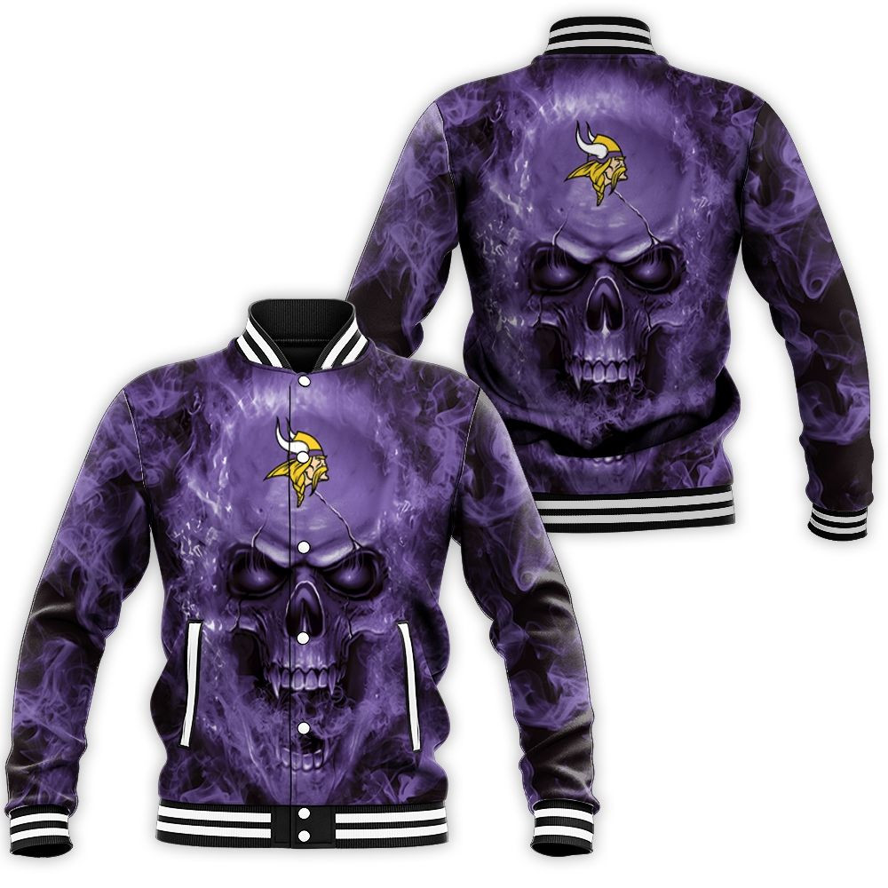 Minnesota Vikings Nfl Fans Skull Baseball Jacket for Men Women