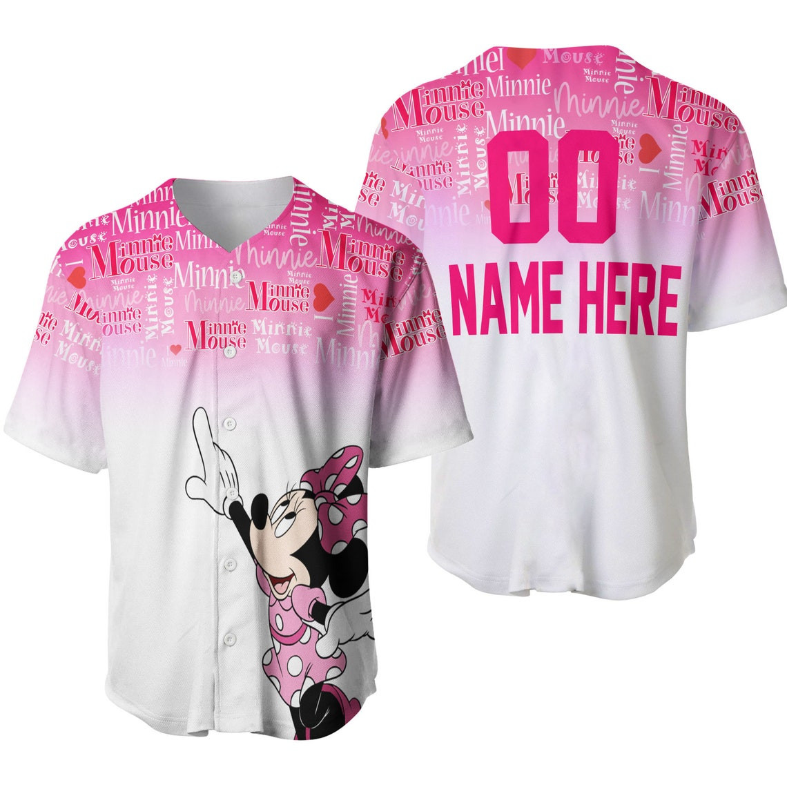 Minnie Mouse Quotes Pink White Disney Unisex Cartoon Custom Baseball Jersey Personalized Shirt Men Women
