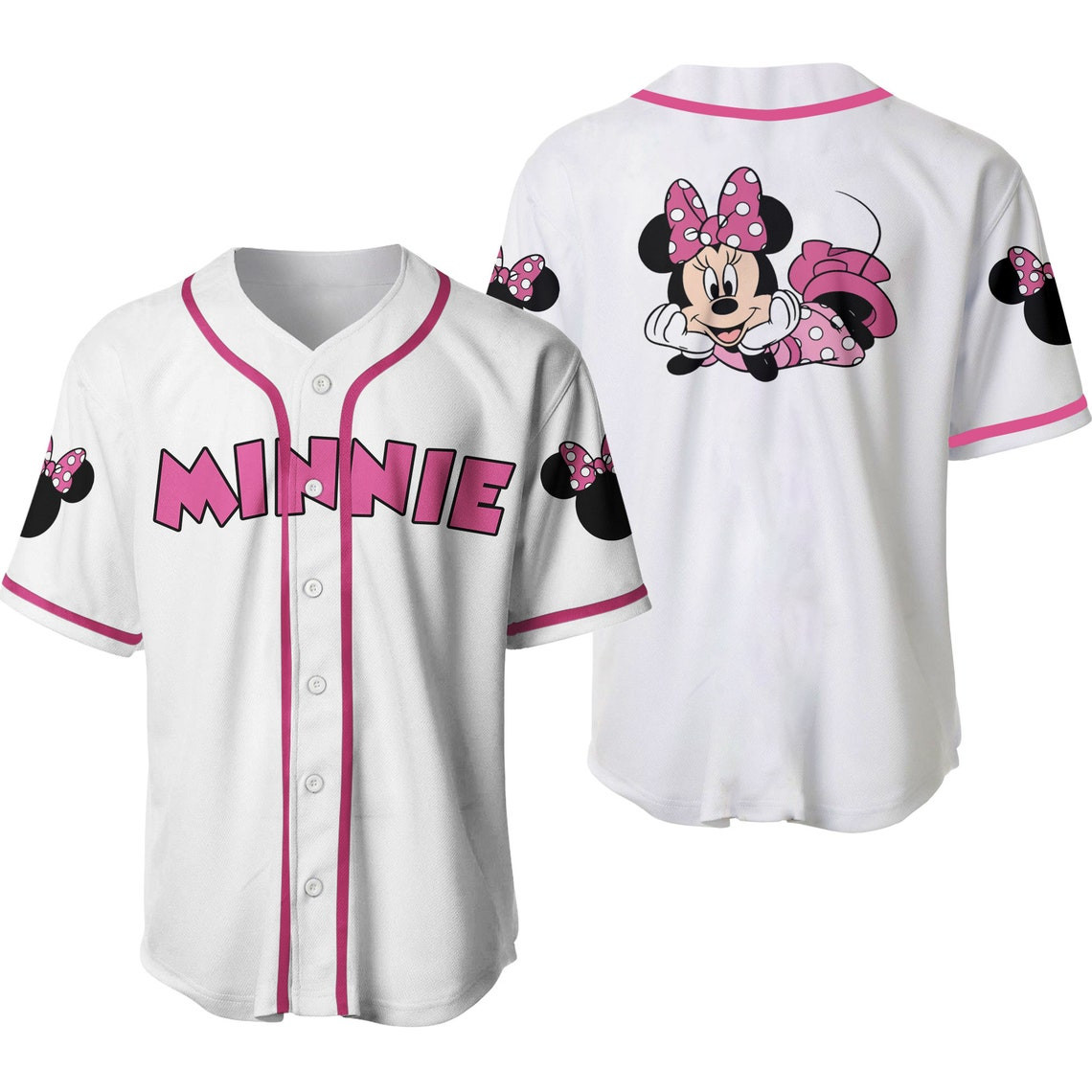 Minnie Mouse White Pink Disney Unisex Cartoon Custom Baseball Jersey Personalized Shirt Men Women