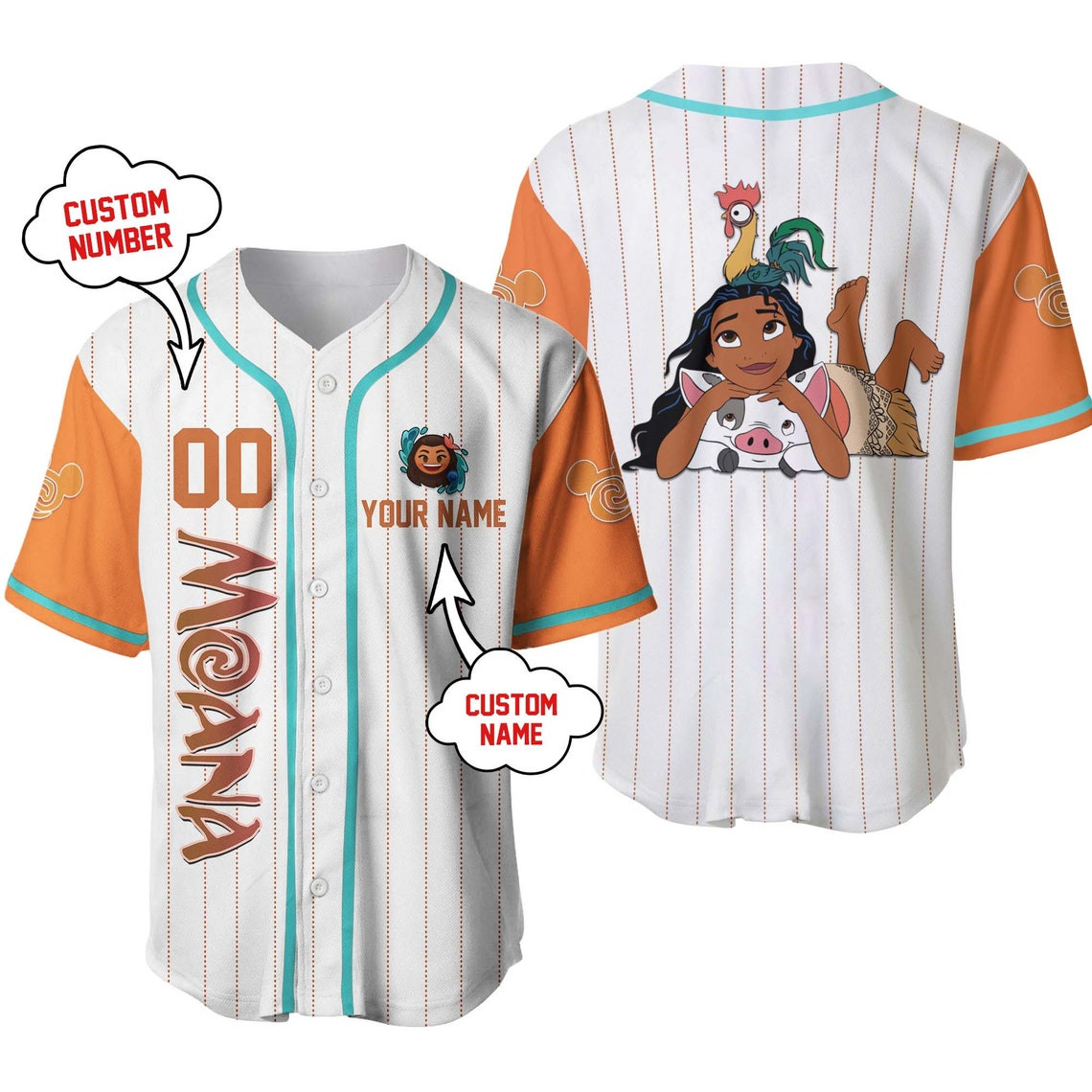 Moana Princesses Disney Unisex Cartoon Custom Baseball Jersey Personalized Shirt Kid Youth Men Women