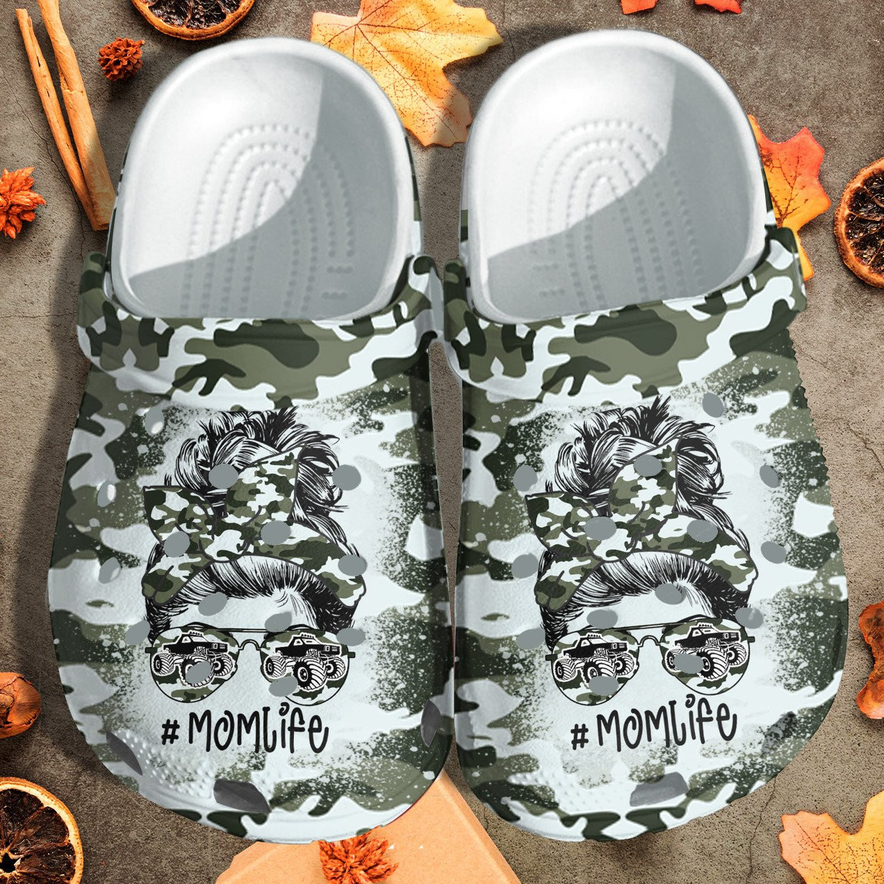 Mom Life Army Camo Shoes Crocs - Army Wife Jeep Girl Shoes Clogs