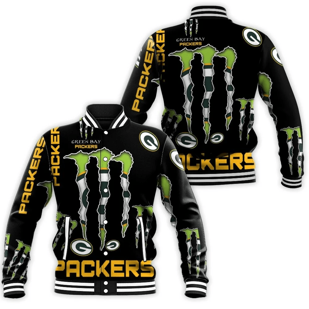 Monster Energy Logo For Lovers Green Bay Packers Baseball Jacket for Men Women