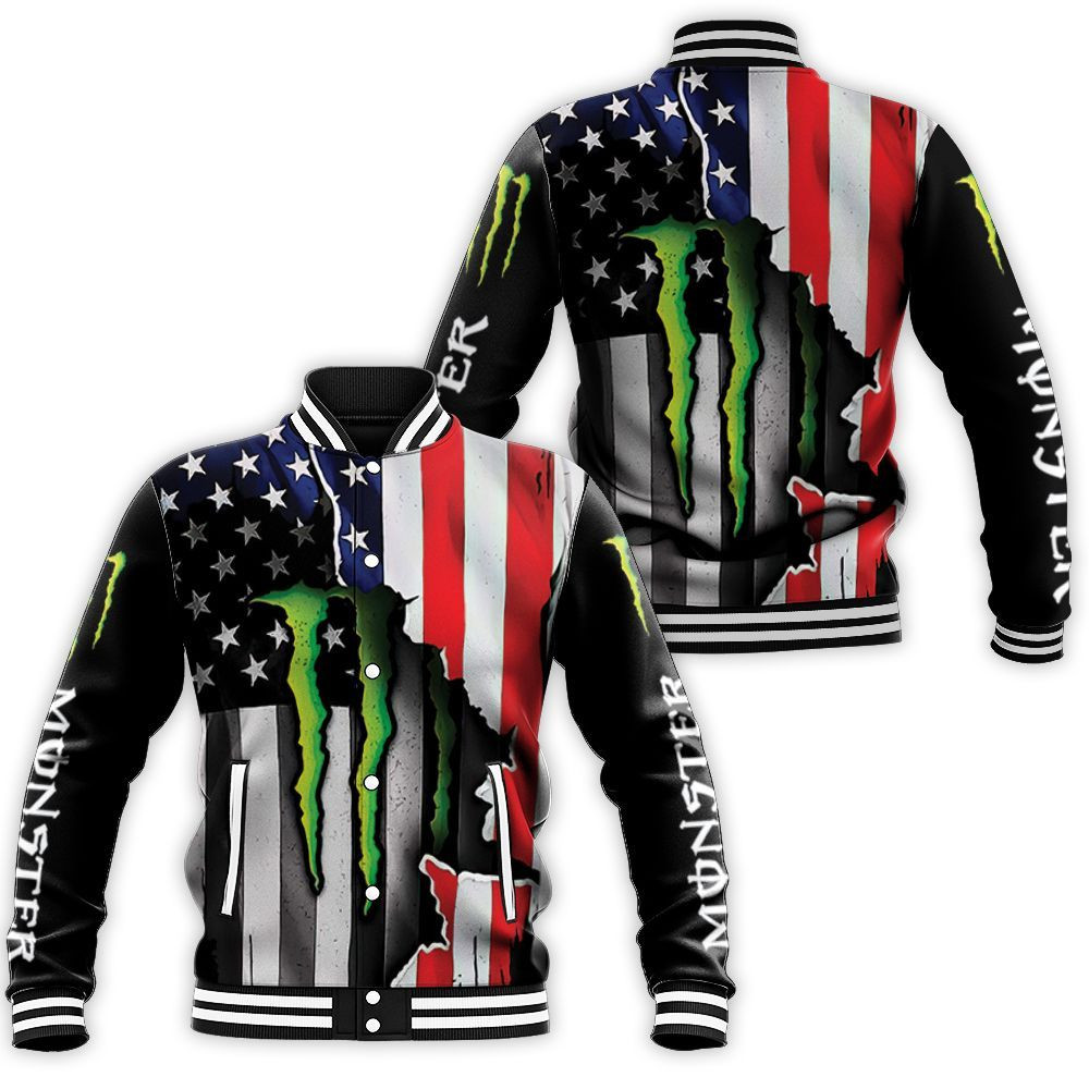 Monster Energy Ripped In American Flag 3d Jersey Baseball Jacket for Men Women