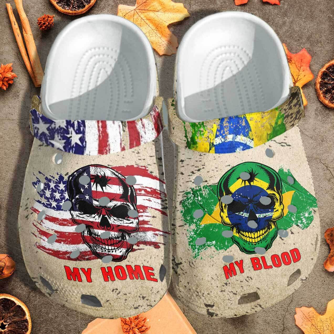 My Blood Brazil My Home Usa Flag Custom Crocs Shoes Clogs Gift