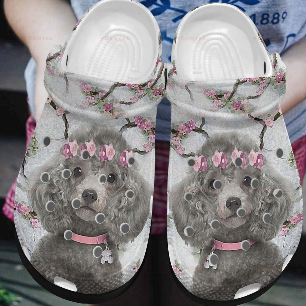 My Floral Poodle Peach Blossom Gift For Lover Rubber Crocs Clog Shoes Comfy Footwear