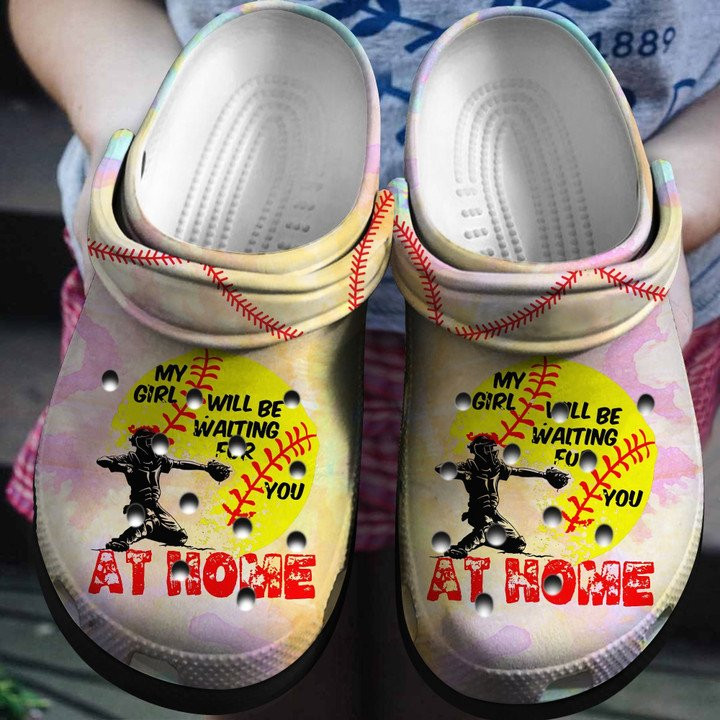 My Girl Will Be Waiting For You At Home Softball Shoes Crocs Clogs Gift For Daughter Baseball