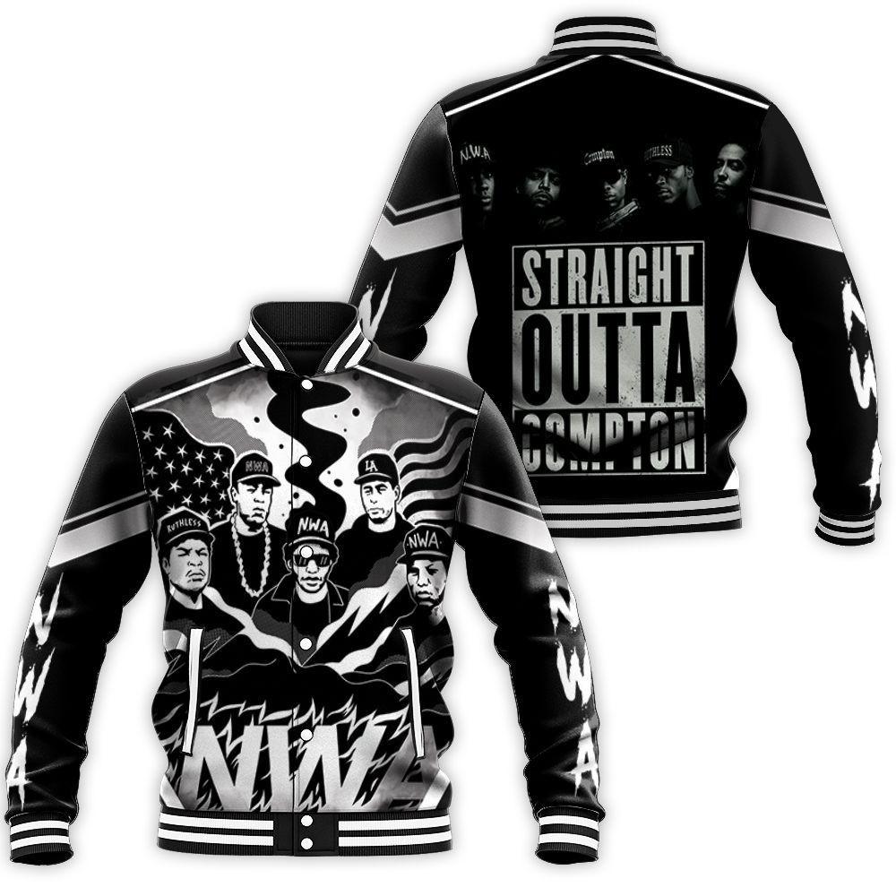 NWA Group Members Black And White Graffiti Style Baseball Jacket for Men Women