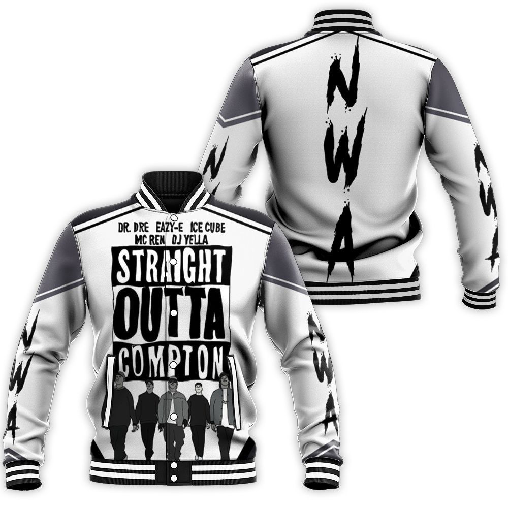 NWA Straight Outta Compton Black And White Baseball Jacket for Men Women