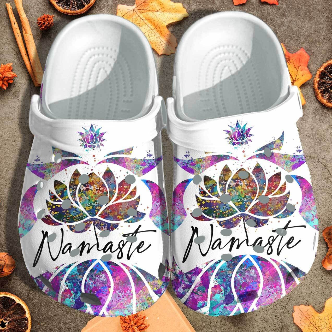 Namaste Lotus Yoga Shoes Clogs - Love Light And Peace Crocs Birthday Gift For Women