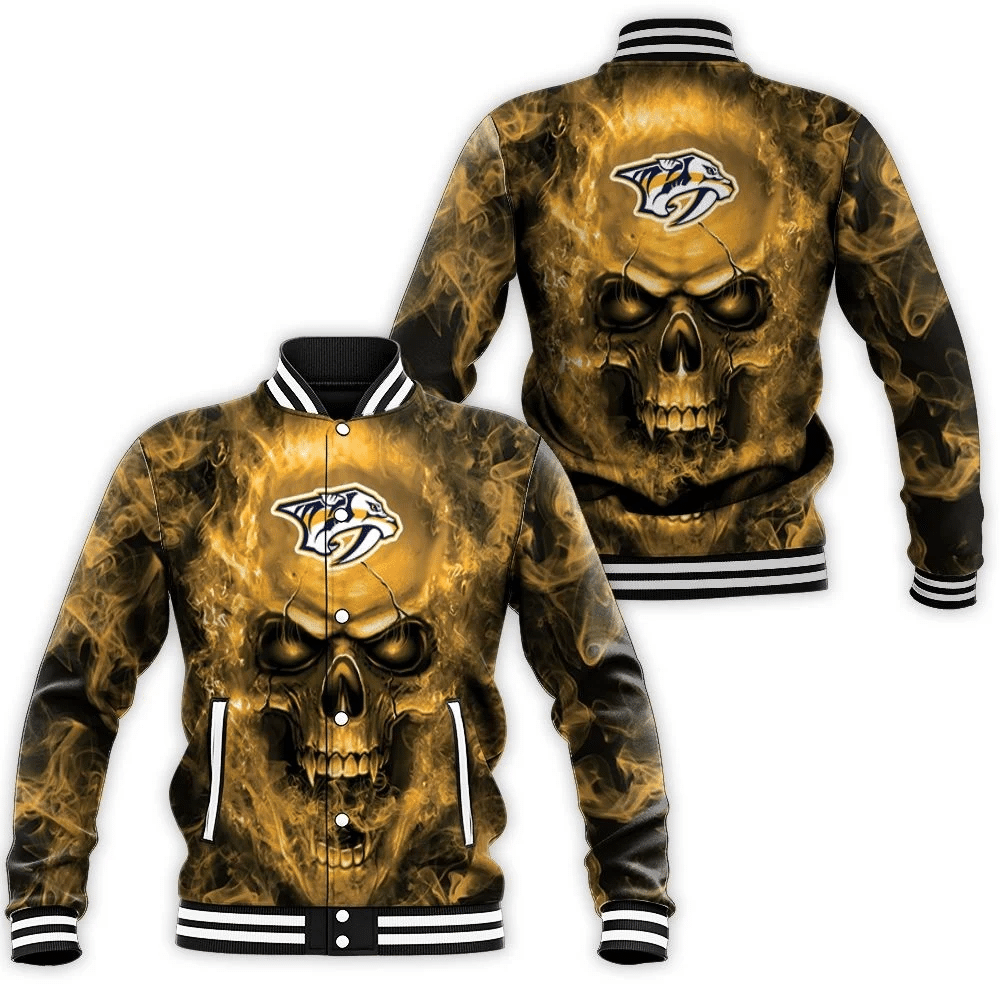 Nashville Predators Nhl Fans Skull Baseball Jacket for Men Women