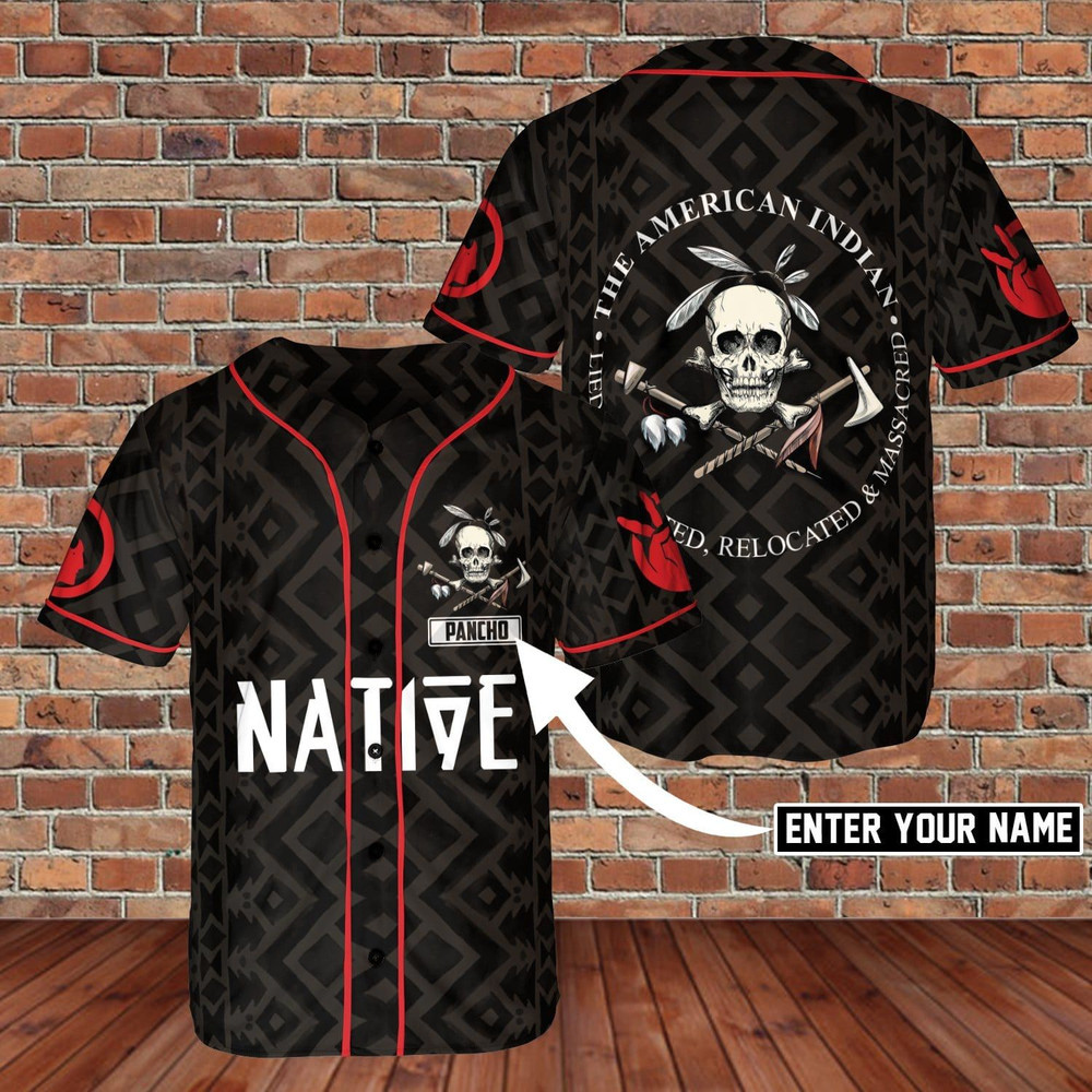 Native Amercian Indian Skull Custom Name Baseball Jersey