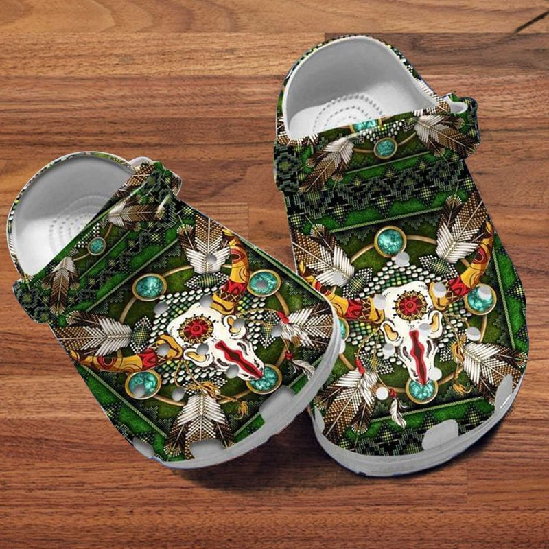 Native American Skull Cows Printed Crocs Clog Shoesshoes Native Indian Gift Men And Women Crocs Clog Shoesshoes High Quality Rubber