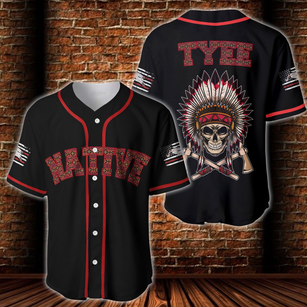 Native American Skull Custom Name Baseball Jersey