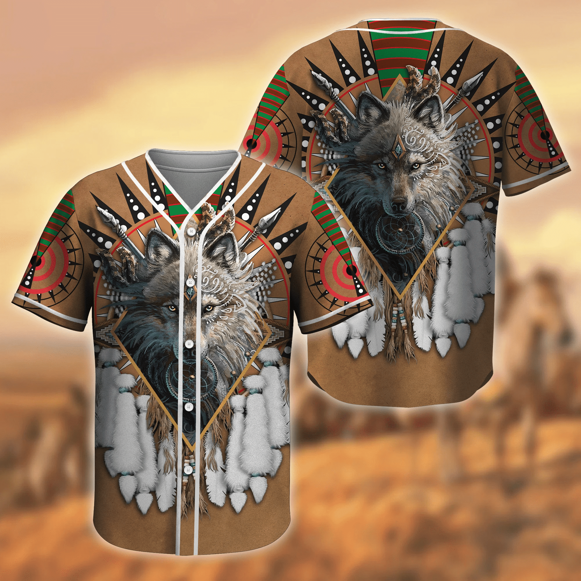 Native American Wolf Art Baseball Jersey, Unisex Jersey Shirt for Men Women
