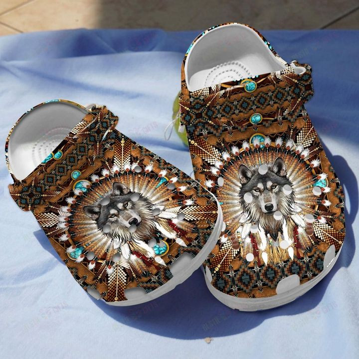 Native American Wolf Crocs Classic Clogs Shoes PANCR0524