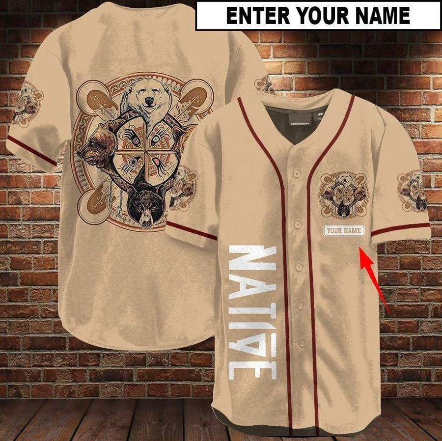 Native Bear Custom Name Baseball Jersey, Unisex Jersey Shirt for Men Women