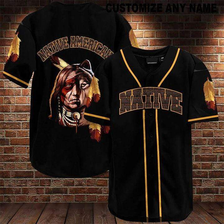 Native Man And Wolf Black Personalized 3d Baseball Jersey, Unisex Jersey Shirt for Men Women