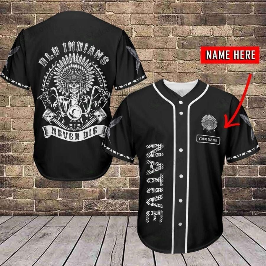 Native Never Die Skull Custom Name Baseball Jersey