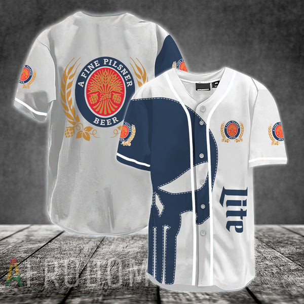 Navy Skull Miller Lite Baseball Jersey