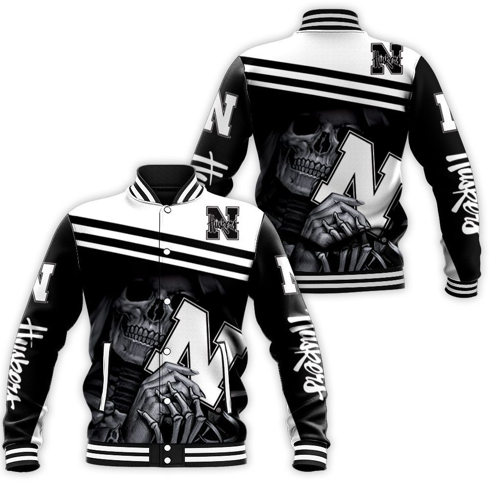 Nebraska Huskers Skull Maiden Fan 3d Jersey Baseball Jacket for Men Women