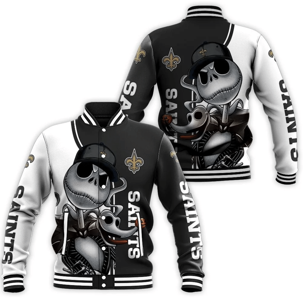 New Orleans Saints Jack Skellington And Zero Baseball Jacket for Men Women