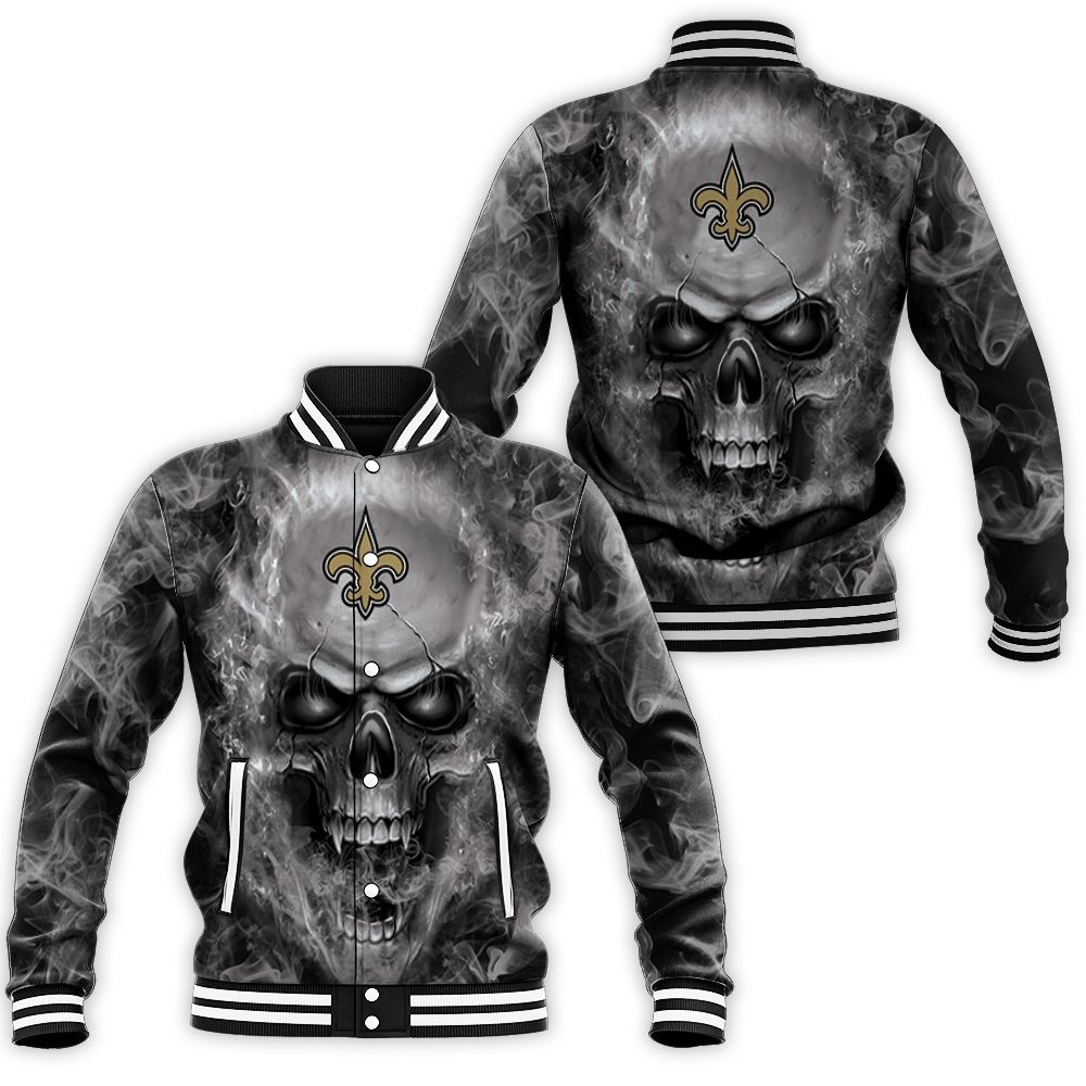 New Orleans Saints Nfl Fans Skull Baseball Jacket for Men Women